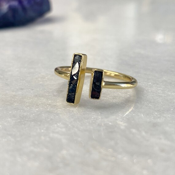 Black Diamond Gold Ring, Gold Diamond Chip Ring, Adjustable Gold Ring, Gold  Double Bar Ring, 14K Gold Vermeil Ring, Open Bar Ring, - Etsy