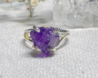 Amethyst Silver ring| Amethyst Crystal Ring | Raw stone | February Birthstone Jewellery | Raw Gemstone Jewellery