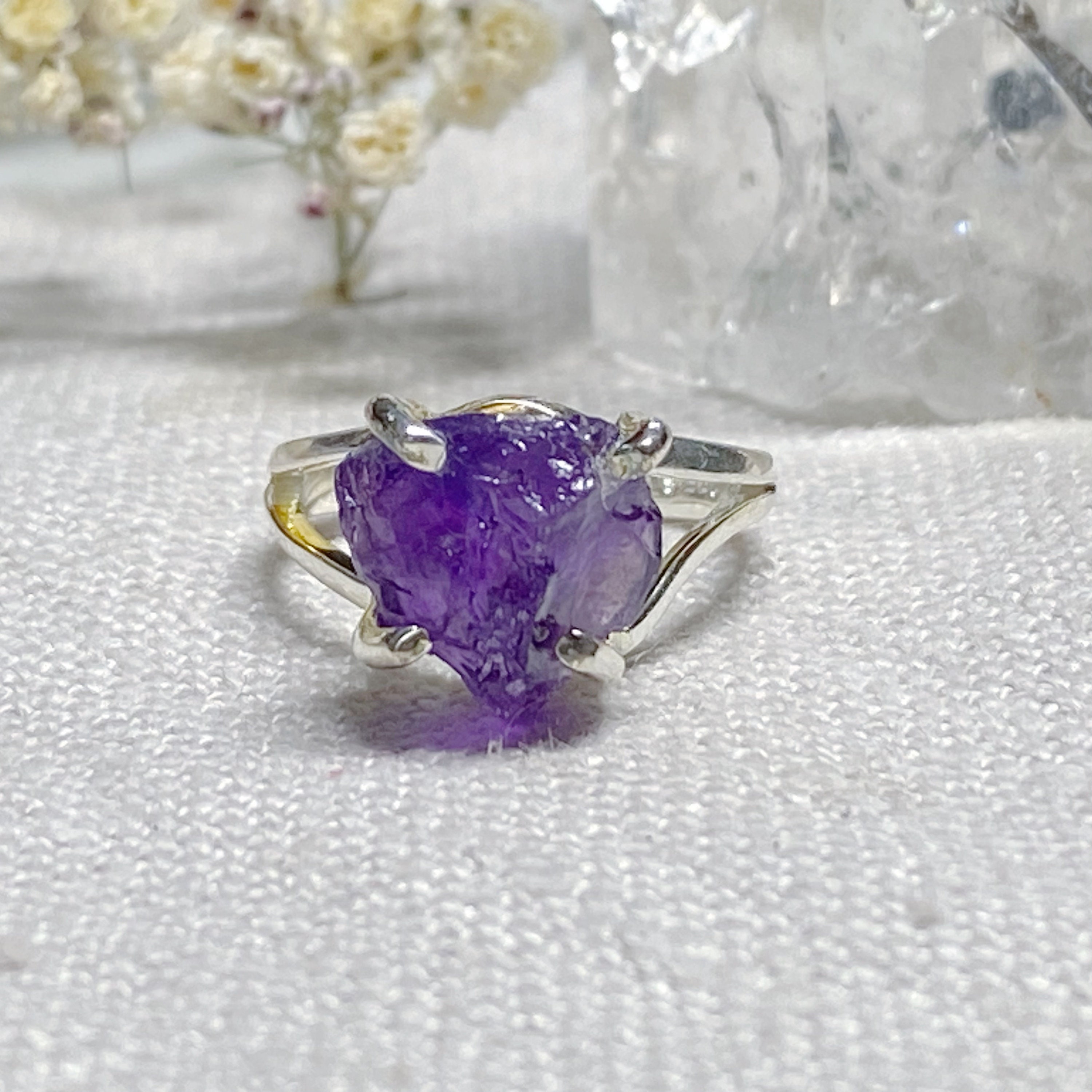 7mm Amethyst Halo Diamond Heart Shape Accent Ring in 14k White or Yellow  Gold