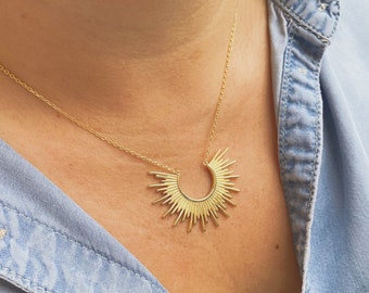 Gold Sun Necklace | Sunburst Gold Necklace | Gold Celestial Necklace |  Gold statement necklace | Sunshine necklace, Gold layering Necklace
