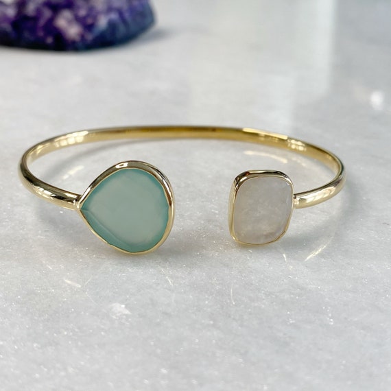 Gray Moonstone Spike Cuff Bracelet Gold-plated Sterling Silver Gray Moonstone Spike Cuff Bracelet Gold-plated Sterling Silver