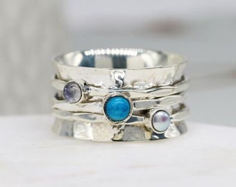 Sterling Silver Moonstone Spinner ring | Gemstone Spinning Ring | Meditation Spinner Ring | Fidget Ring | Silver Anxiety Ring | Worry Ring