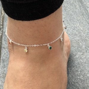 Silver Chakra Gemstone Anklet, sterling silver Mixed gemstone anklet, silver charm anklet, Dainty anklet,  ankle bracelet, beach jewellery