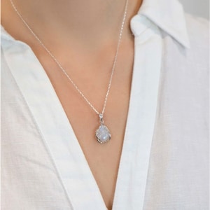 Moonstone necklace | Sterling Silver Moonstone Pendant | Layering Silver Necklace | Molten Necklace | Organic shape