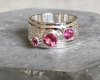 Pink Topaz Spinner ring | Pink Gemstone Meditation Spinner Ring | Fidget Ring | Silver Anxiety Ring | Engravable Spinning  Ring