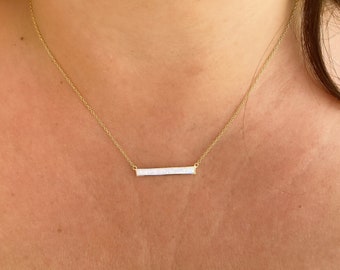 Opal bar necklace,  Delicate Gold Bar Necklace, Gold Opal Necklace, dainty Gold Necklace, Layering Necklace, Gold Pendant October Birthstone