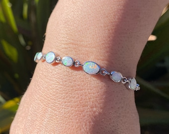 Sterling Silver Opal Gemstone Bracelet | Opalite Crystal Bracelet