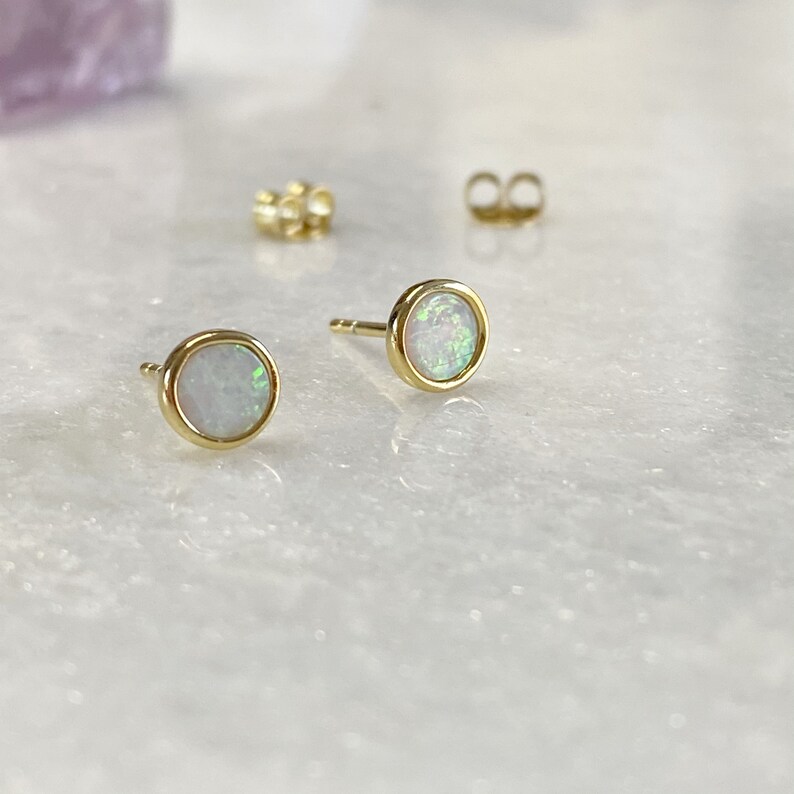 Gold Opal Stud Earrings 14K Gold Vermeil Opal Studs Gold Etsy UK