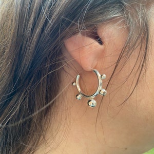 Sterling Silver Ball Hoop Earrings,  Large silver hoops , 925 sterling silver Bali style earrings, Statement Earrings