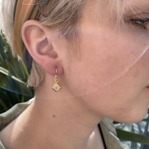 Rainbow Moonstone Gold Earrings | 18K Gold Vermeil Earrings | Moonstone drop earrings | Square Moonstone Earrings | June Birthstone Jewelry