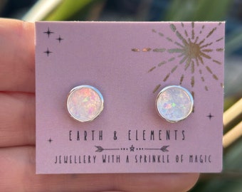 Shimmering Opalite Earrings | Silver Plated Opal Earrings | Round Stud Stud earrings | Gemstone stud earrings | Gemstone Silver studs