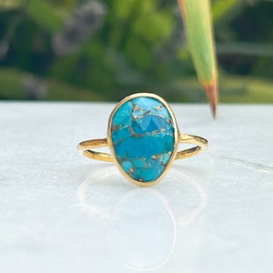 Gold Turquoise Ring | | Natural Copper Turquoise 18k Gold Plated Jewelry |  Handmade | December Birthstone | Gold stacking ring | Gift Idea