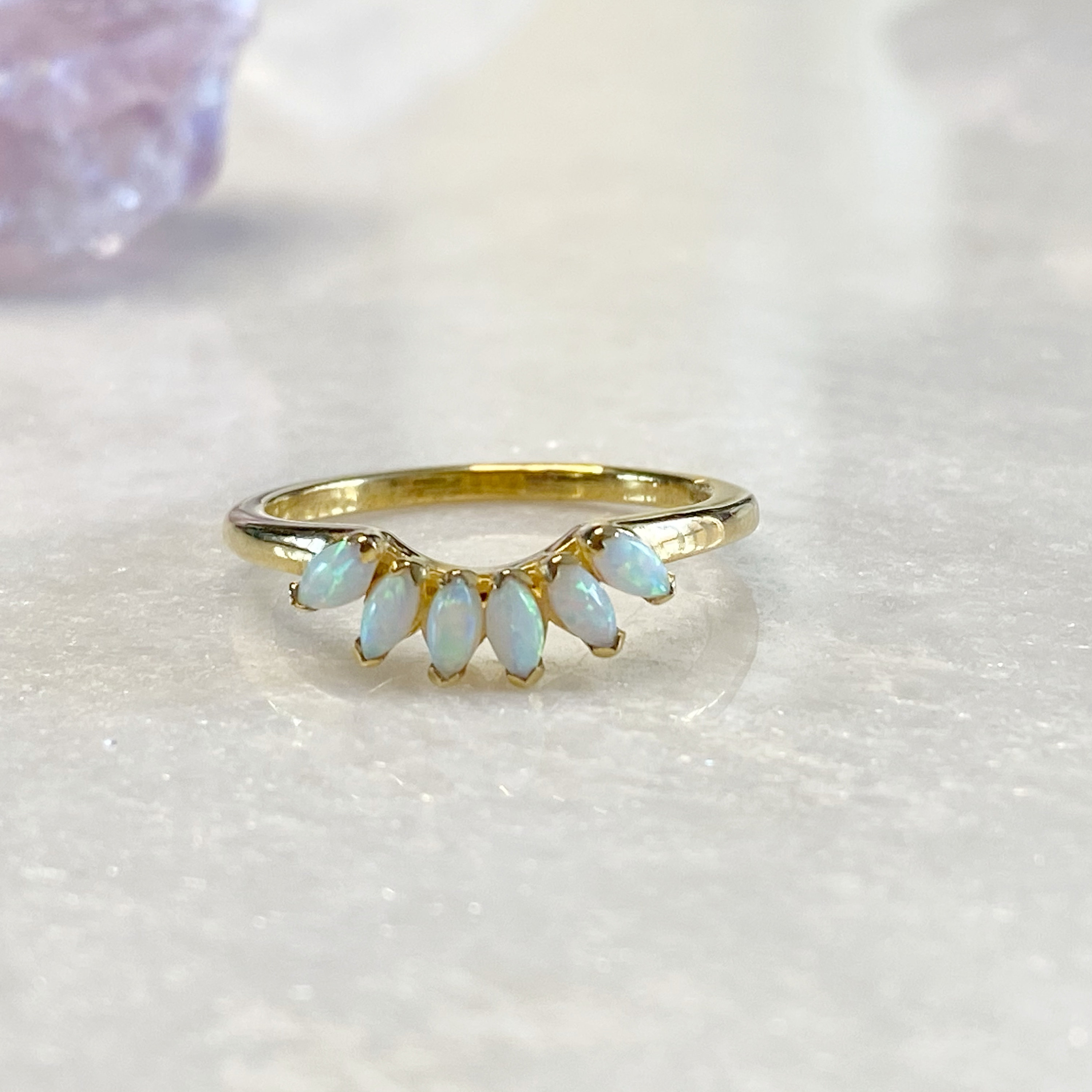 Wishbone Opal Ring Dainty opal ring White opal ring gold White opal ring chevron ring October birthday Gold Stacking Ring