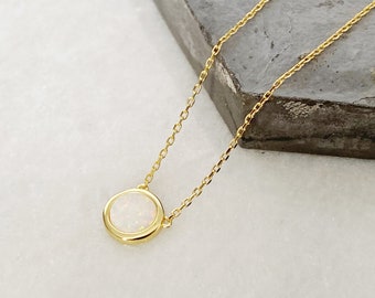 White Opal Gold Necklace, dainty Gold Necklace, Layering Necklace, Gold Pendant, Delicate Minimalist Necklace, October Birthstone