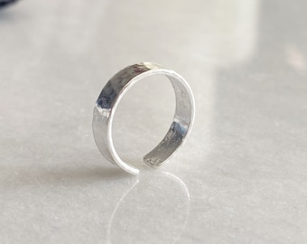 Bague d’orteil, Bague d’orteil en argent, Bague d’orteil en argent martelé | Anneaux d’orteils en argent épais faits à la main | bague simple |soiterie de plage d’été | Réglable