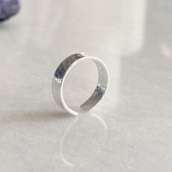 Wide Sterling Silver Toe Ring | Hammered, Adjustable, Thick | Recycled Hammered