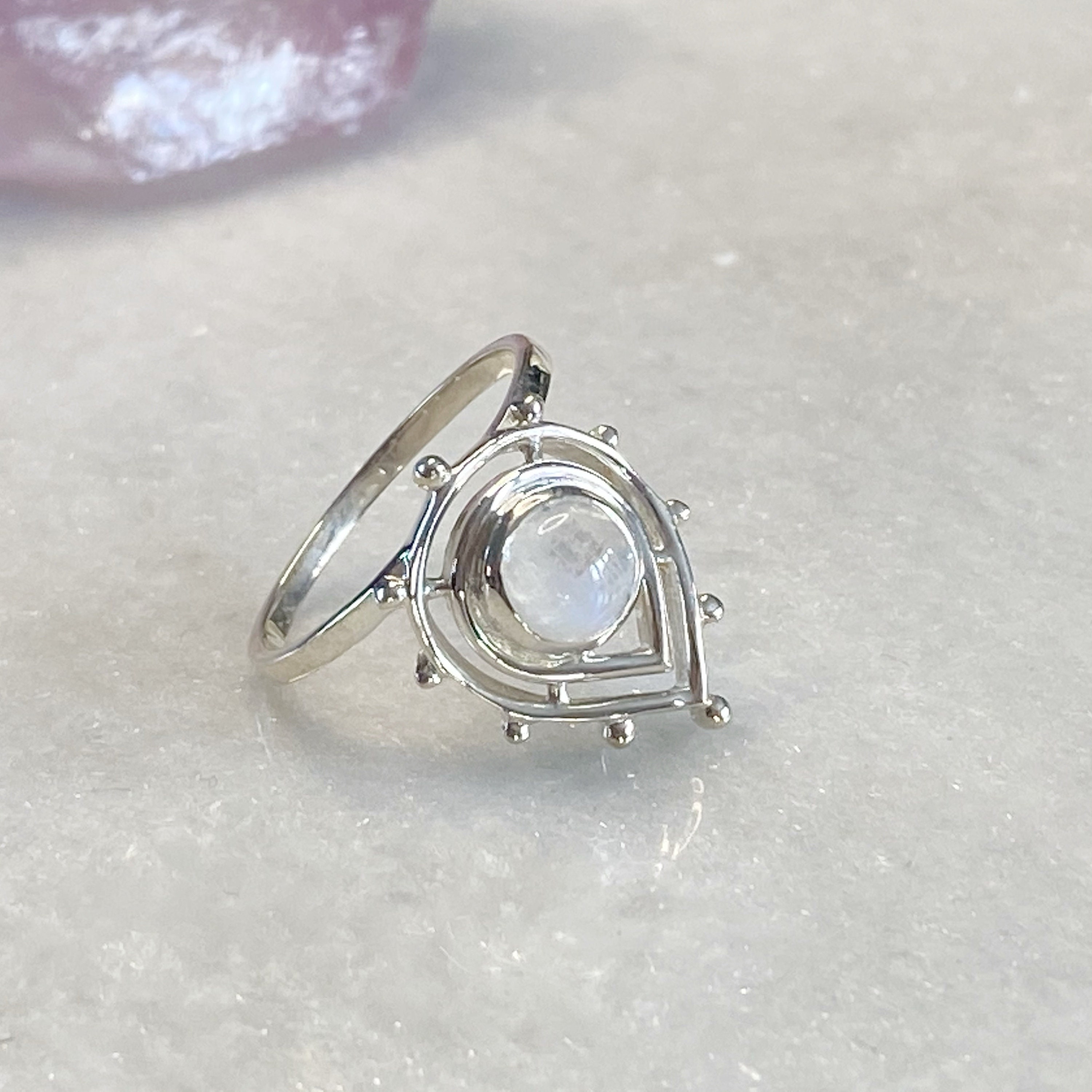 Boho Moonstone Ring Sterling silver teardrop moonstone ring | Etsy