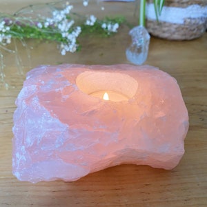 Rose Quartz Candle Holder | Crystal Slab Tea Light Candle Holder | Natural Home Decor | Bohemian furnishings