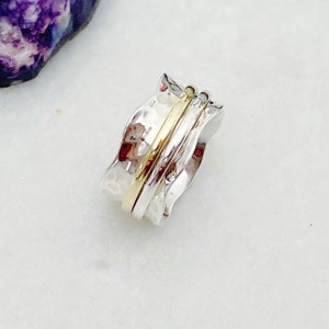 Anillo giratorio de plata de ley: anillo de latón para la ansiedad y la preocupación