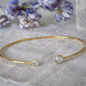 Gemstone Gold cuff, Dainty Moonstone Gold Bangle, Gold cuff bracelet, gold vermeil adjustable bangle, Gold gemstone bracelet