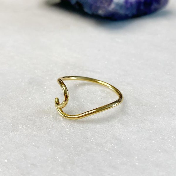 Gold wave Ring, Dainty Gold Ring, Gold Beach Ring, Gold stacking ring, surfer girl ring, Gold Ocean Ring, Beach jewellery