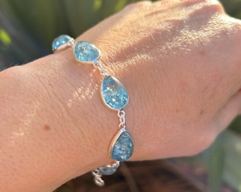 Blue Quartz Bracelet | Snakeskin Quartz Gemstone Bracelet | Crystal Bracelet| Adjustable bracelet bangle| Unusual Bracelet