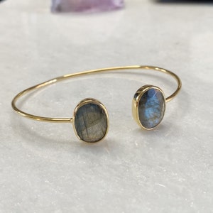 Gemstone Gold cuff bracelet | Labradorite Gold bracelet | Gold cuff bracelet | 14K gold vermeil adjustable bangle |healing gemstone bracelet