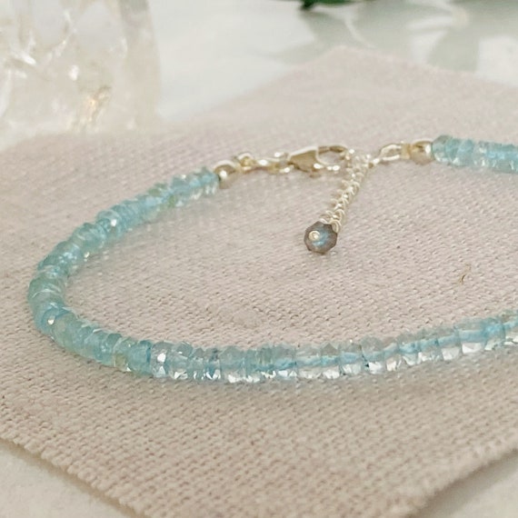 B402 - Aquamarine and Sterling Silver March Birthstone Bracelet with  Daffodil Stamped Tag (6.75 to 7.75 inches long) | MakerPlace by Michaels