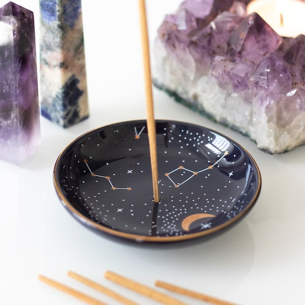 Starry Night Incense Holder| Ceramic Constellation Moon and Stars Incense Holder