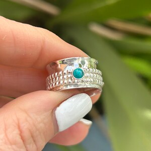 Fine Rings Sterling Silver 925 Turquoise Peal Meditation Spinner Ring Statement