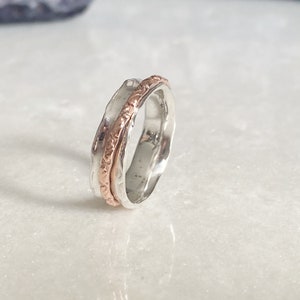 Slim Rose and Silver Spinner Ring, Personalizable Sterling Silver Anxiety Rings, , Anxiety Ring, Silver Spin Ring, Silver thumb ring