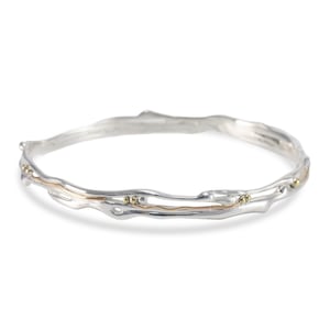 Sterling Silver and Gold Fill Bracelet | Sterling Silver Skinny Bangle, Gemstone | 925 Sterling Silver Bangle, Solid Silver Bangle