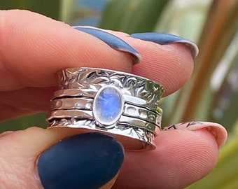 Natuurlijke maansteen zilveren spinnerring |  Draairing maansteen | Fidgetring | Zilveren angstring | Fidgetring | Kristallen ring