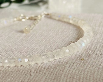 Dainty MOONSTONE Bracelet, June Birthstone Gemstone Bracelet, Slim, Stacking Layering Bracelet, Sterling Silver Dainty Bracelet