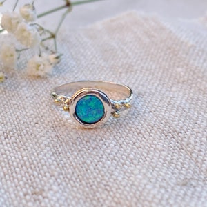 Silver Opal Ring | Wide Polished Silver Ring | Organic Sterling Silver Ring | Free form Silver Ring  | Blue Opal Multi tone ring