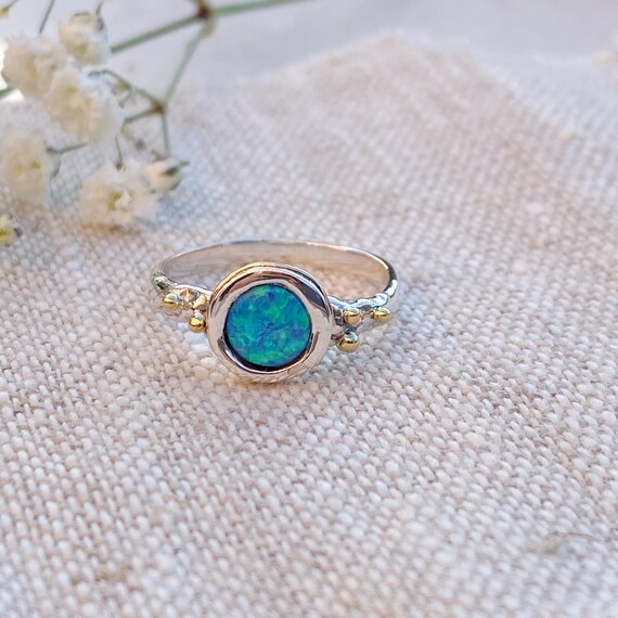 Silver Opal Ring Wide Polished Silver Ring Organic Sterling Silver Ring Free Form Silver Ring Blue Opal Multi Tone Ring Etsy Canada