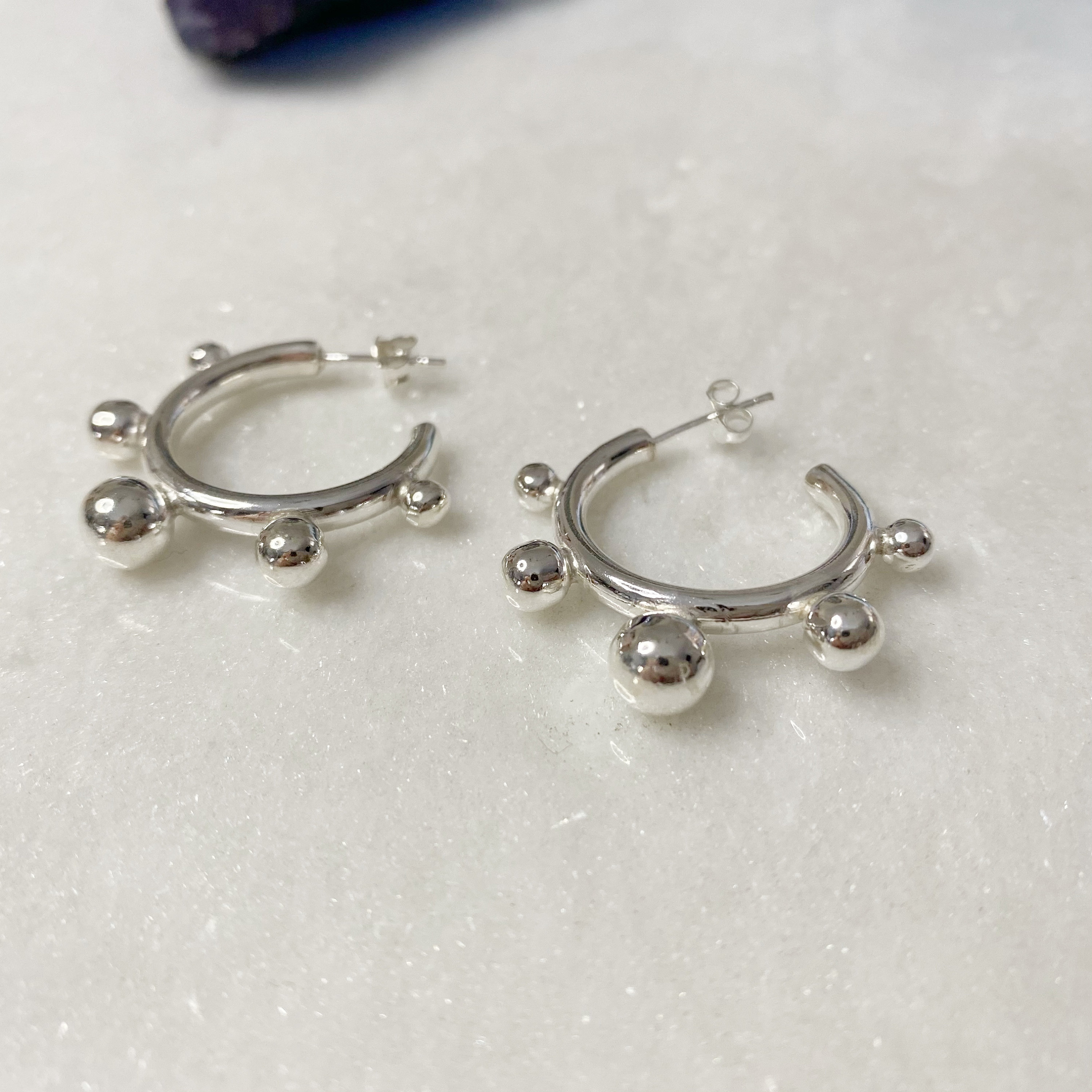 Sterling Silver Ball Hoop Earrings Large silver hoops Etsy