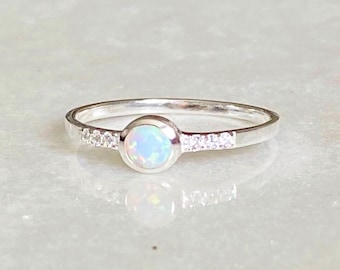 Silver Opal Ring | Delicate White Opal Ring | Birthstone Ring | Opal Band Ring | Fire Opal Ring |  White Opal Ring | Gemstone stacking