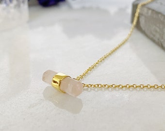 Rose Quartz Gold Necklace |  14K Gold vermeil Necklace| Layering Necklace, Delicate pink Necklace, Rose Quartz Gemstone Jewellery