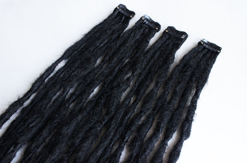 Hair accessories to party and holiday Black dreadlocks from synthetic kanekalon set of 4 clip. Clip in dreadlocks extensions 19,6 inch