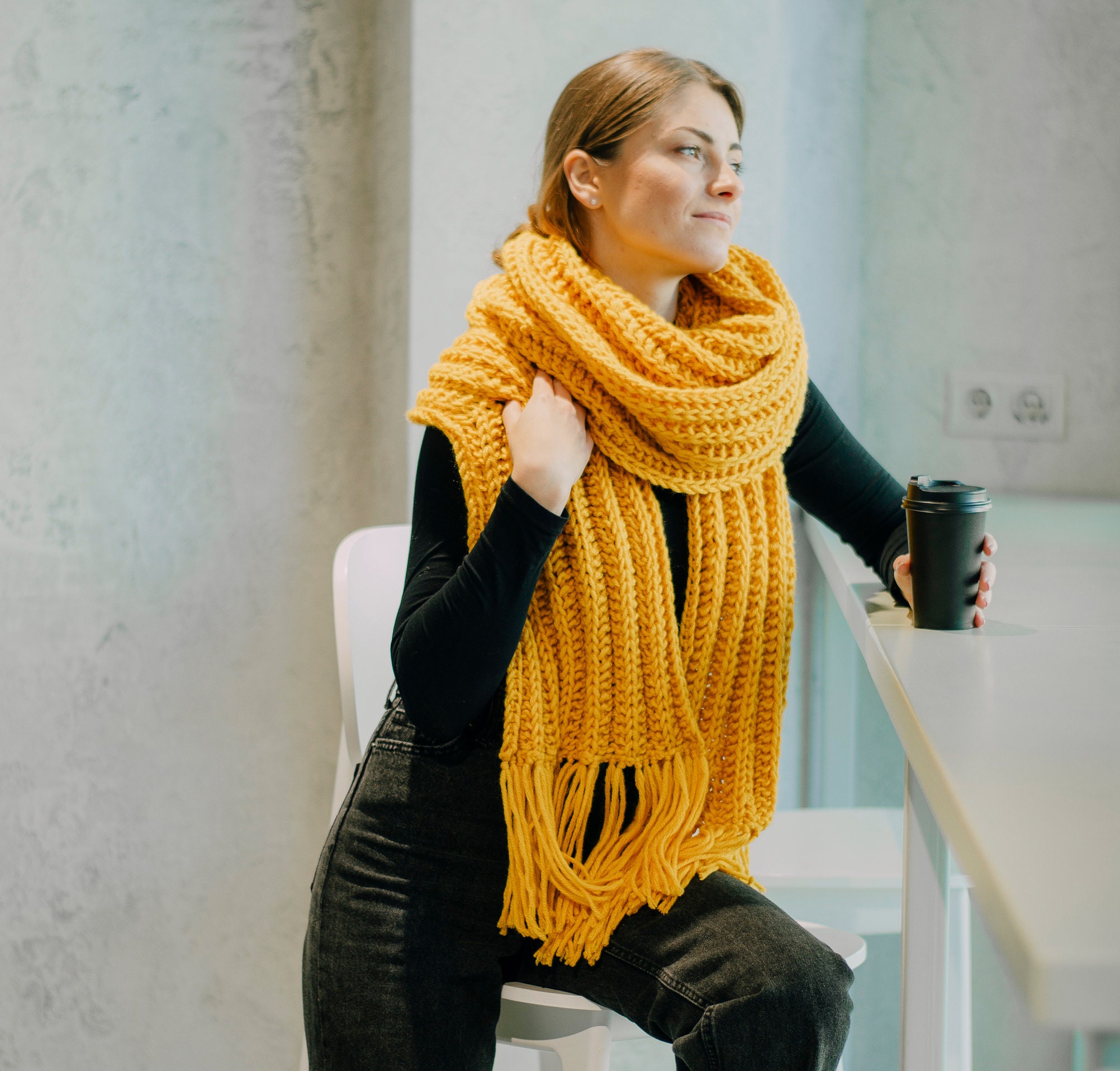 HappyKnittingNadin Extra Long Chunky Knit Scarf with Tassels, unisex Scarf HappyKnittingNadin Extra Long Chunky Knit Scarf with Tassels, unisex Scarf