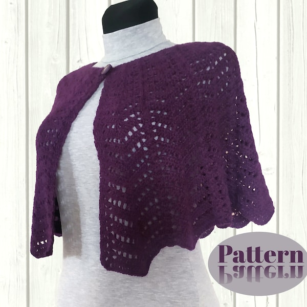 Crochet Capelet PATTERN, Fantasy Lace Poncho, Tutorial and Diagrams