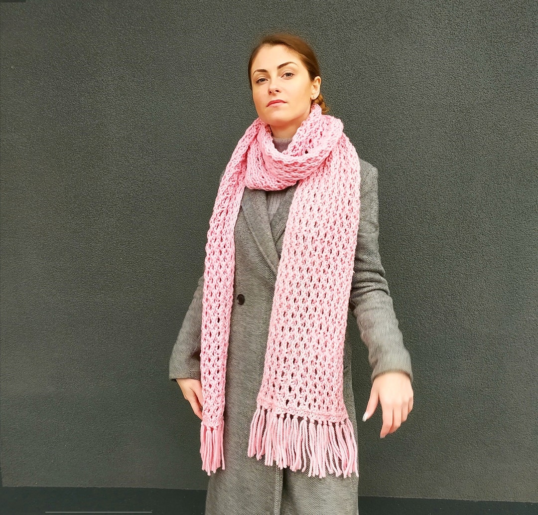 Chunky Knit Wool Scarf With Fringe: Extra Long Winter Scarf - Etsy