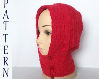 Crochet Cowl Pattern, Hood with buttons. Tutorial, Photos and Diagrams