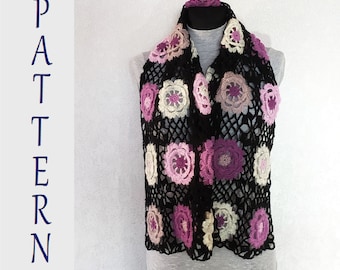 PATRÓN de bufanda floral de encaje a crochet, tutorial con fotos y diagramas