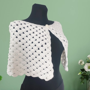 Crochet Lace Capelet: Soft White Wedding Shawl