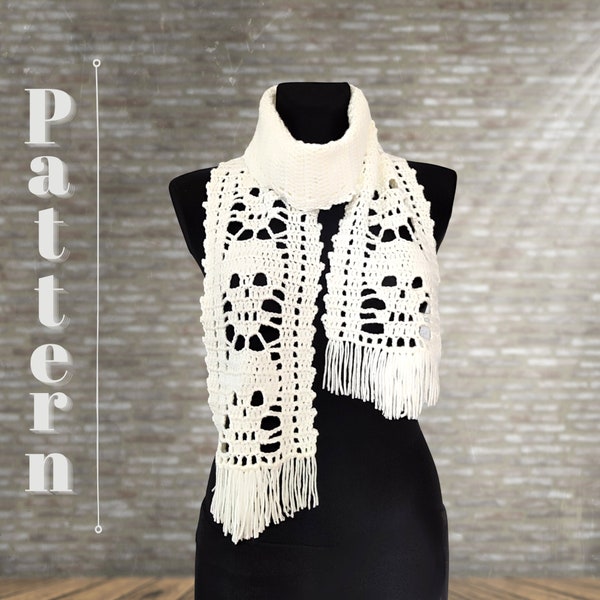 Crochet Skull Scarf Pattern: Halloween Scarf, US/UK/German Terms (Digital Download)