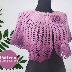 Crochet Lace Capelet PATTERN Large Size, Tutorial, Photo and Diagrams