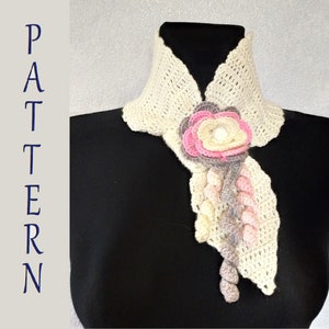 Crochet Keyhole Scarf PATTERN, Tutorial, Charts and Photo, Crochet Flower Pattern