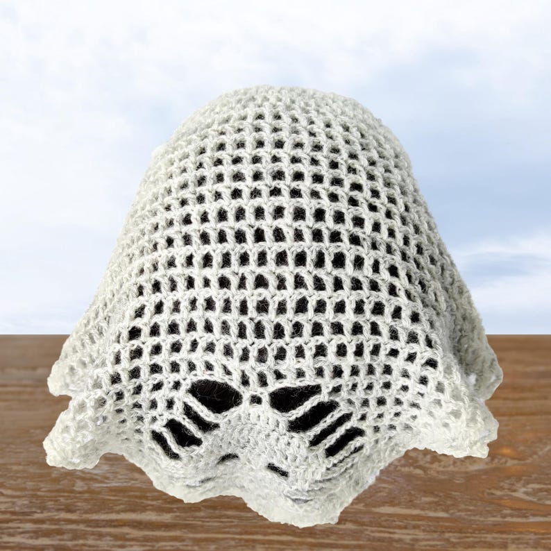 Peut inclure: Un chapeau en crochet blanc avec un motif en dentelle. Le chapeau a un large bord et une bordure festonn&eacute;e.